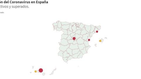 Mapa del coronavirus en Espa&ntilde;a