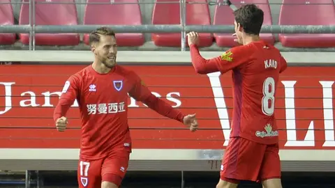 Iván Calero celebra un gol con el Numancia de Soria. ELCHE CF