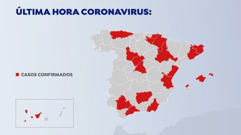 Infectados por coronavirus en Espa&ntilde;a s&aacute;bado 29 de febrero por la tarde