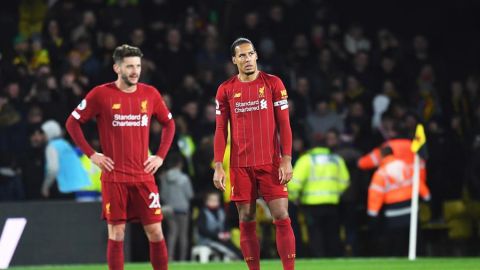 Los jugadores del Liverpool, en la derrota por 3-0 ante el Watford. 