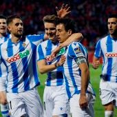 La Real Sociedad celebra el gol de Oyarzábal de penalti