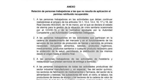 Relaci&oacute;n de personas trabajadoras a las que no resulta de aplicaci&oacute;n el permiso retribuido recuperable