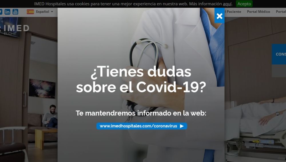 Portal web sobre el coronavirus del Hospital IMED de Elche.