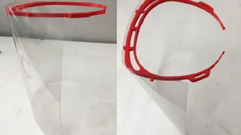 Pantallas de protección facial elaboradas con impresión 3D. Pantallas de protección facial elaboradas con impresión 3D.