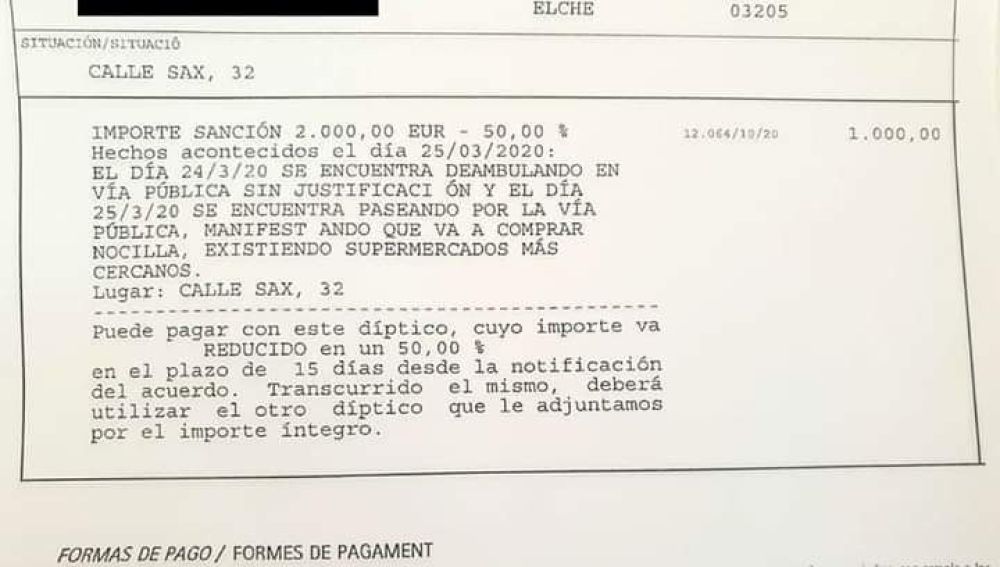Multa de dos mil euros por pasear por la calle por segundo día consecutivo, en pleno estado de alarma, argumentando que iba "a comprar Nocilla".