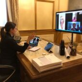 La alcaldesa de San Fernando, Patricia Cavada, durante una reunión telemática