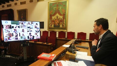 Pleno municipal telem&aacute;tico del Ayuntamiento de Elche en abril de 2020.