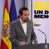 Pablo Iglesias, durante una rueda de prensa en Moncloa