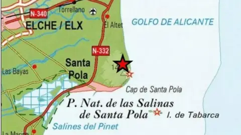 Mapa con el epicentro del terremoto en Santa Ppla. Mapa con el epicentro del terremoto en Santa Ppla.
