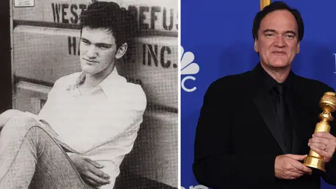 Montaje de dos imágenes de Quentin Tarantino, con varias décadas de diferencia Montaje de dos imágenes de Quentin Tarantino, con varias décadas de diferencia