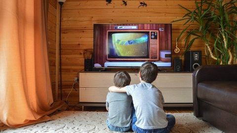 Ni&ntilde;os frente al televisor
