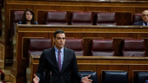 El presidente del Gobierno, Pedro S&aacute;nchez, durante su intervenci&oacute;n en el Pleno de control al Ejecutivo.