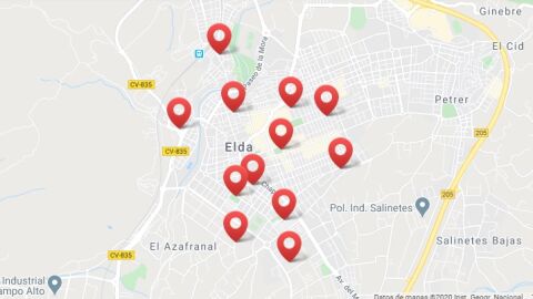 Puntos de reparto de las mascarillas en Elda.