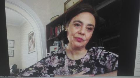 Pilar Zamora, durante la rueda de prensa telemática Pilar Zamora, durante la rueda de prensa telemática