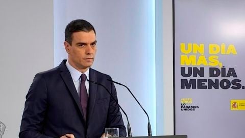 Pedro S&aacute;nchez, durante su comparecencia de este s&aacute;bado, 2 de mayo