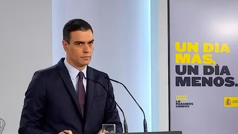 Pedro Sánchez, durante su comparecencia de este sábado, 2 de mayo Pedro Sánchez, durante su comparecencia de este sábado, 2 de mayo