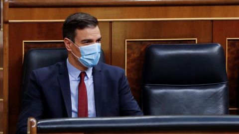 Pedro S&aacute;nchez en el Congreso durante el debate de la pr&oacute;rroga del estado de alarma