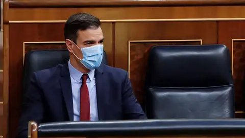 Pedro Sánchez en el Congreso durante el debate de la quinta prórroga del estado de alarma Pedro Sánchez en el Congreso durante el debate de la prórroga del estado de alarma