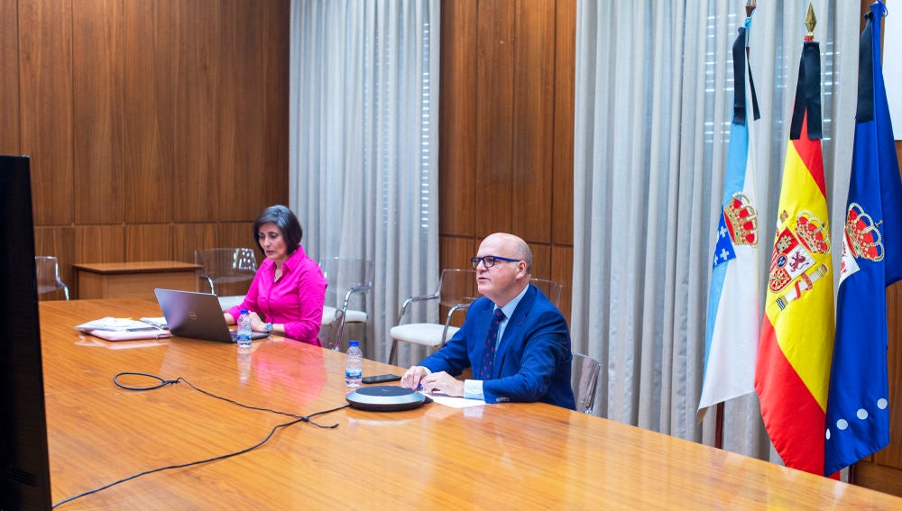 Ángeles Cantón y Manuel Baltar, durante la reunión del consejo de administración de MEISA por videoconferencia