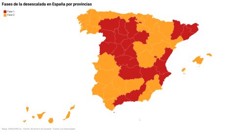 Fases de la desescalada en Espa&ntilde;a por provincias