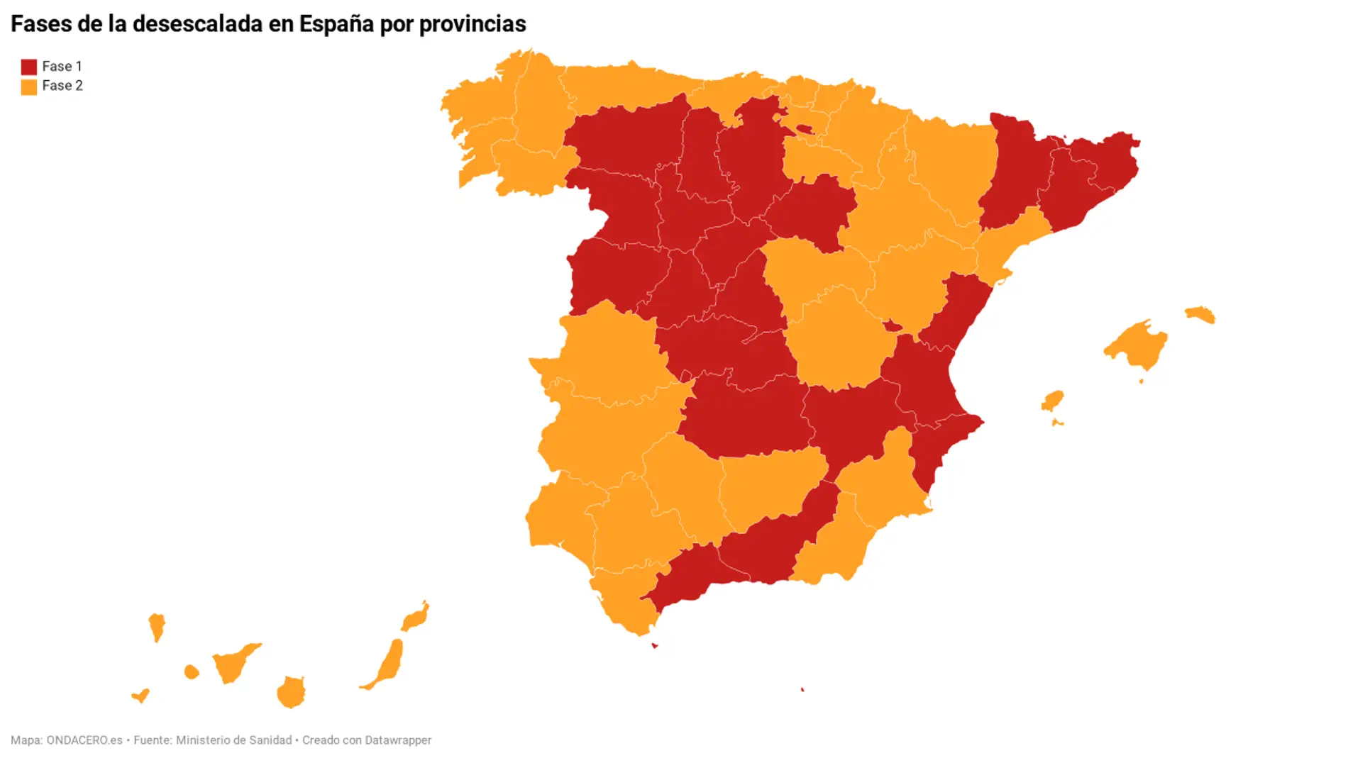 Fases de la desescalada en España por provincias