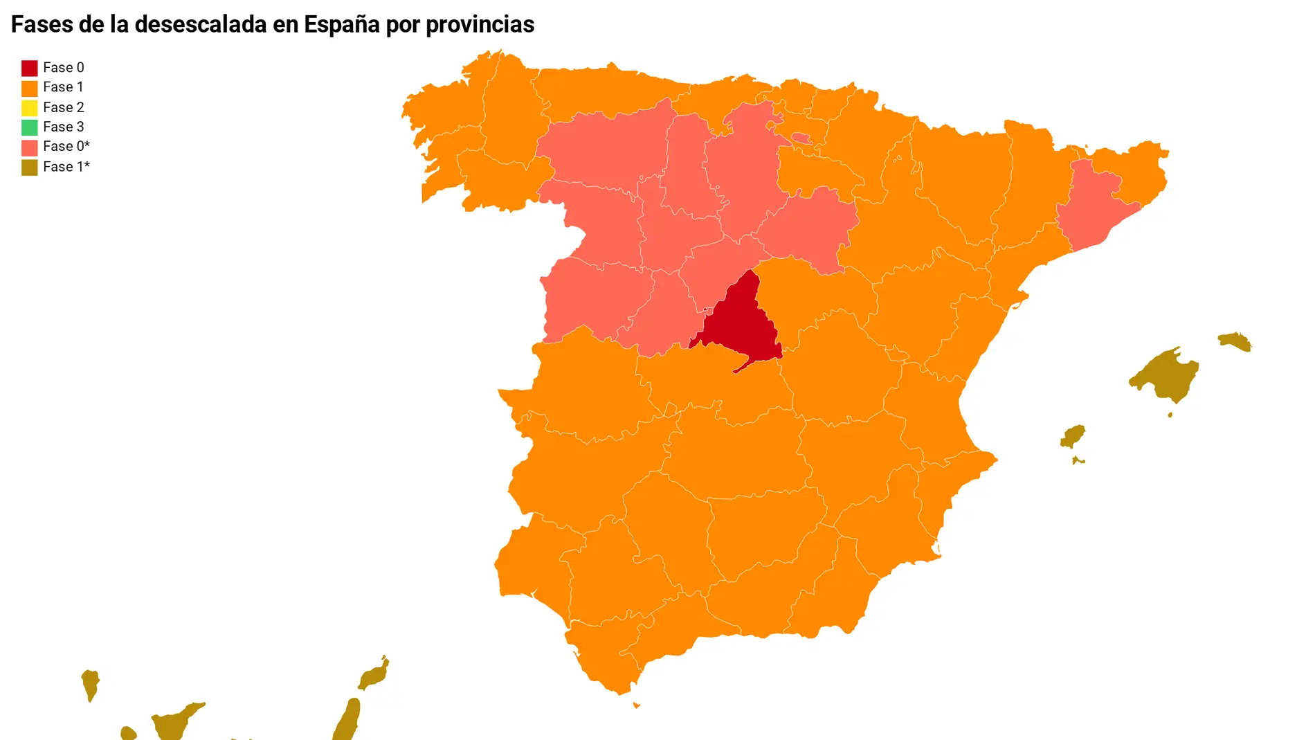 Fases de las desescalada en España por provincias