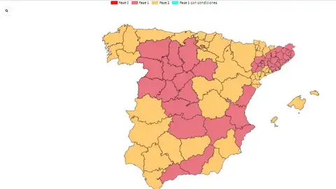 Mapa de España con las fases por el coronavirus 22 de mayo Mapa de España con las fases por el coronavirus 22 de mayo