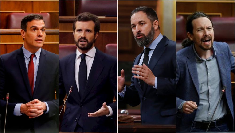Pedro Sánchez, Pablo Casado, Santiago Abascal, Pablo Iglesias