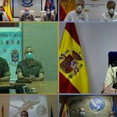 Captura de la videoconferencia del rey Felipe VI y Margarita Robles por el Día de las Fuerzas Armadas