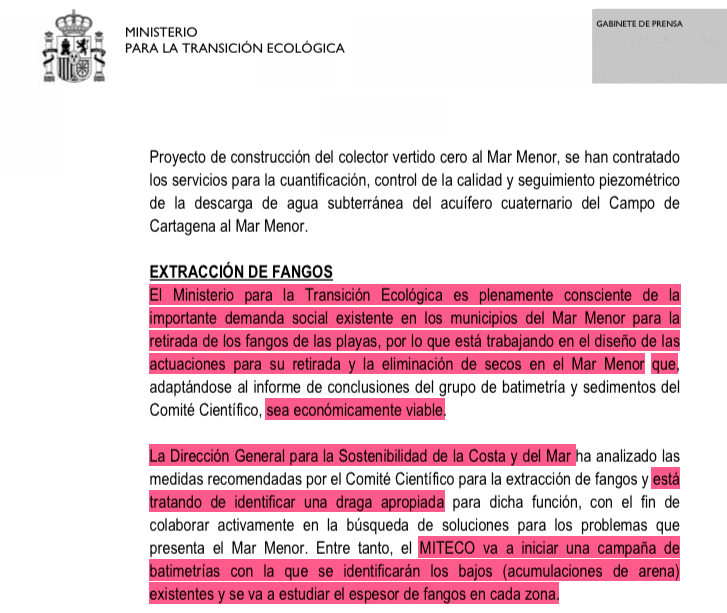 Mar Menor. Hace meses que el MITECO se comprometió a dragar los fangos de las playas. Mar Menor. Hace meses que el MITECO se comprometió a dragar los fangos de las playas.