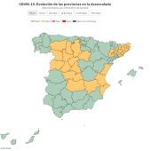 Mapa de España con las provincias en fase 2 y 3 de la desescalada