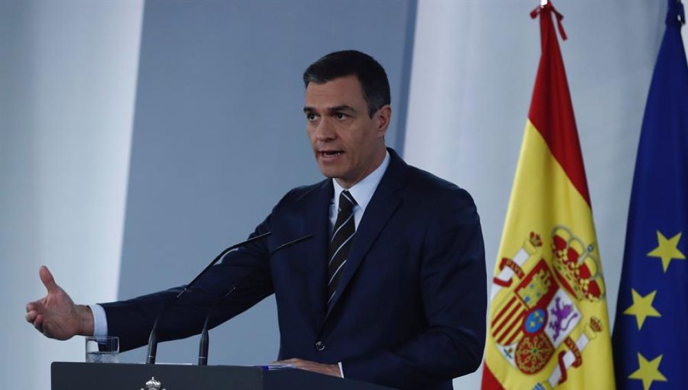 Pedro Sánchez durante la rueda de prensa posterior a la videoconferencia con los presidentes autonómicos