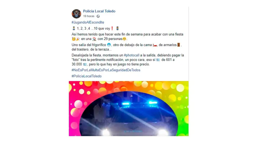 Captura de la publicación en Facebook de la Policía Local de Toledo Captura de la publicación en Facebook de la Policía Local de Toledo