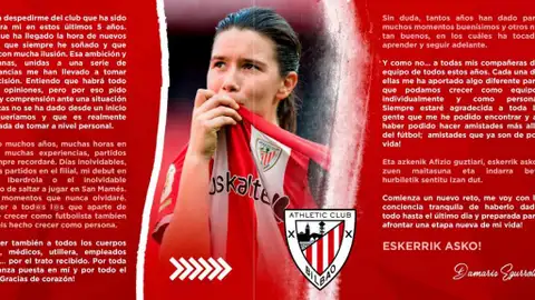 Damaris Egurrola se despide del Athletic Club Damaris Egurrola se despide del Athletic Club