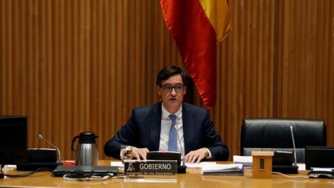 El ministro de Sanidad, Salvador Illa, explica en comisi&oacute;n parlamentaria la evoluci&oacute;n de la pandemia del coronavirus, este jueves, en el Congreso de los Diputados.