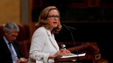 Nadia Calviño, vicepresidenta económica, en el pleno del Congreso