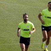 Momento del entrenamiento del Málaga CF