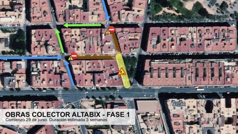 Plano de ubicaci&oacute;n de las obras del colector de pluviales del barrio Altabix de Elche.