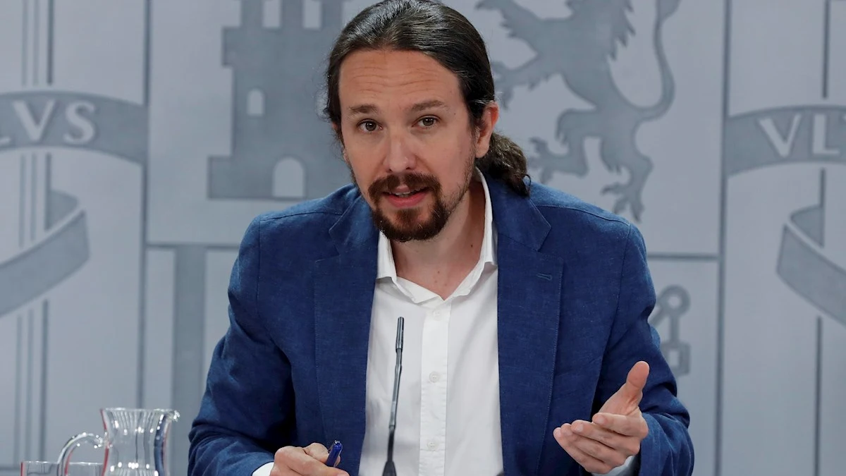 El vicepresidente segundo del Gobierno, Pablo Iglesias, en rueda de prensa