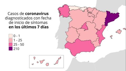 Mapa de rebrotes de coronavirus en Espa&ntilde;a hoy, martes, 7 de julio