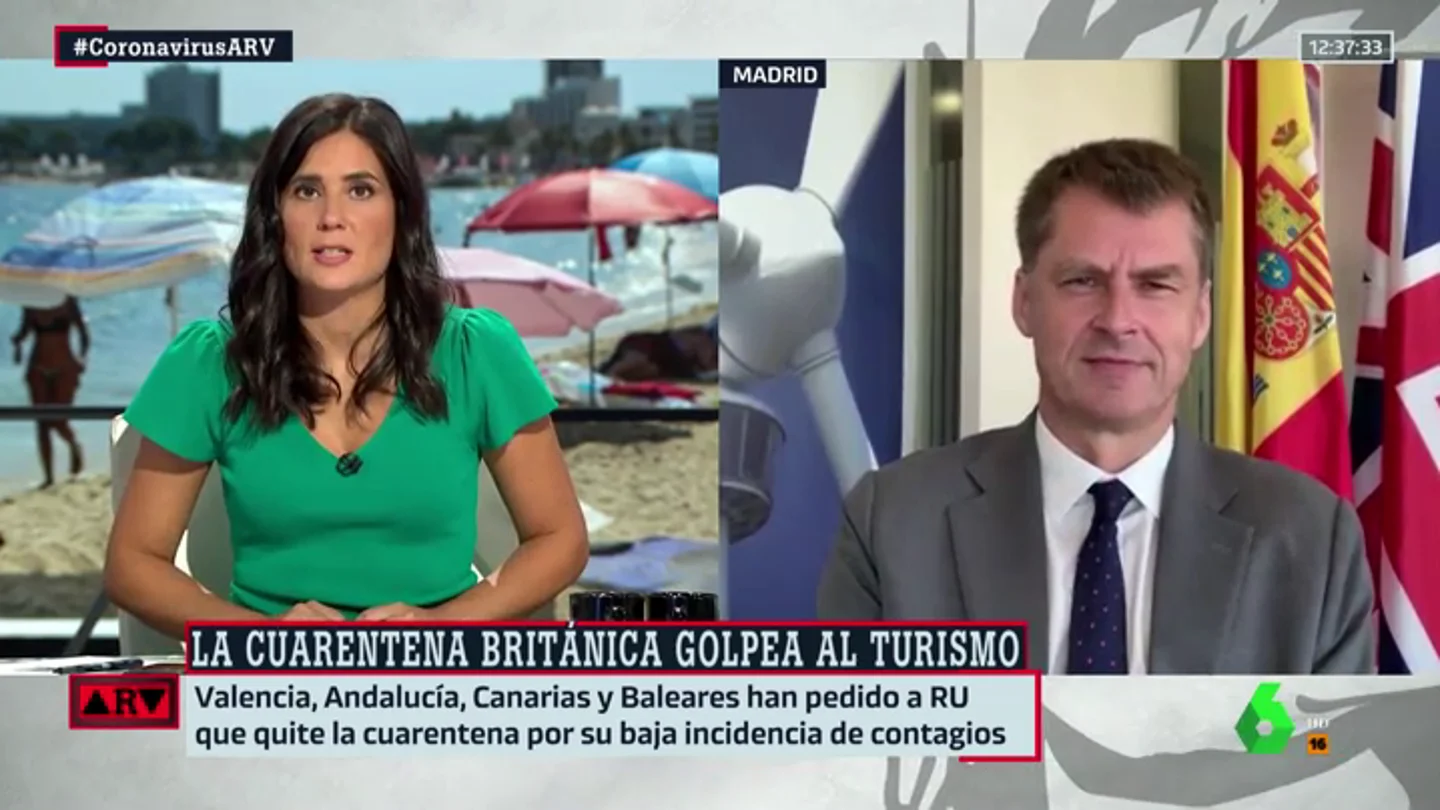 El embajador de Reino Unido en España descarta por ahora levantar la cuarentena a Canarias y Baleares: "Hoy por hoy es para todo el país""· El embajador de Reino Unido en España descarta por ahora levantar la cuarentena a Canarias y Baleares: "Hoy por hoy es para todo el país""·