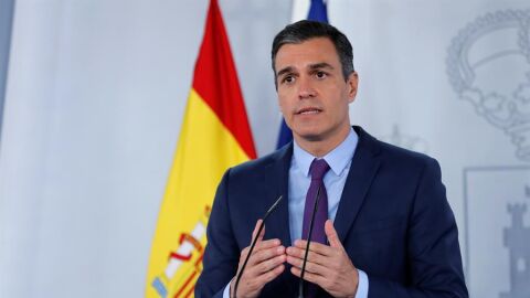 El presidente del Gobierno, Pedro S&aacute;nchez, este mediod&iacute;a en el Palacio de la Moncloa.