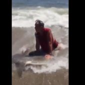 La asociación Equinac denuncia al hombre que mató a un pez luna en la playa de Roquetas de mar, en Almería