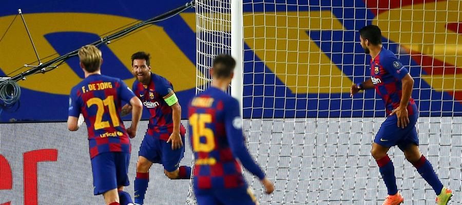 Leo Messi tras marcar un gol al Nápoles en el Camp Nou Leo Messi tras marcar un gol al Nápoles en el Camp Nou