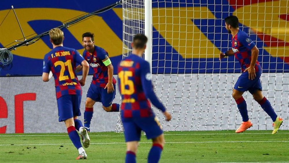 Leo Messi tras marcar un gol al Nápoles en el Camp Nou