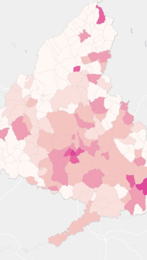 Mapa de casos de COVID-19 en la Comunidad de Madrid