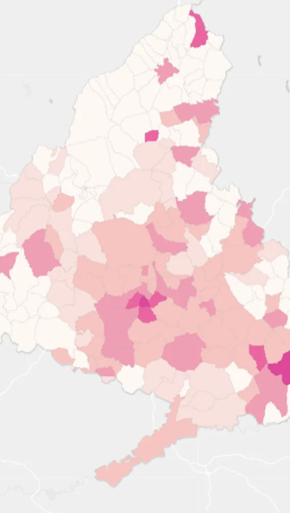 Mapa de casos de COVID-19 en la Comunidad de Madrid