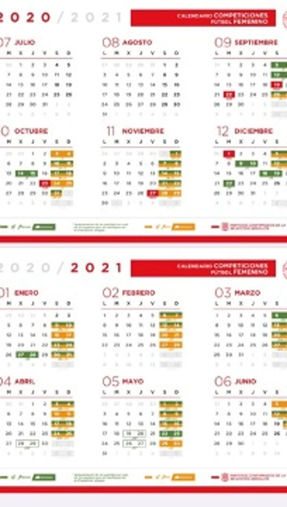 Calendario temporada 2020/2021