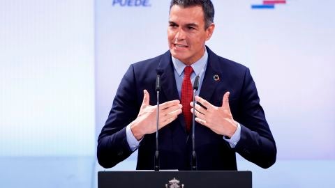 El presidente del Gobierno, Pedro S&aacute;nchez, durante la conferencia