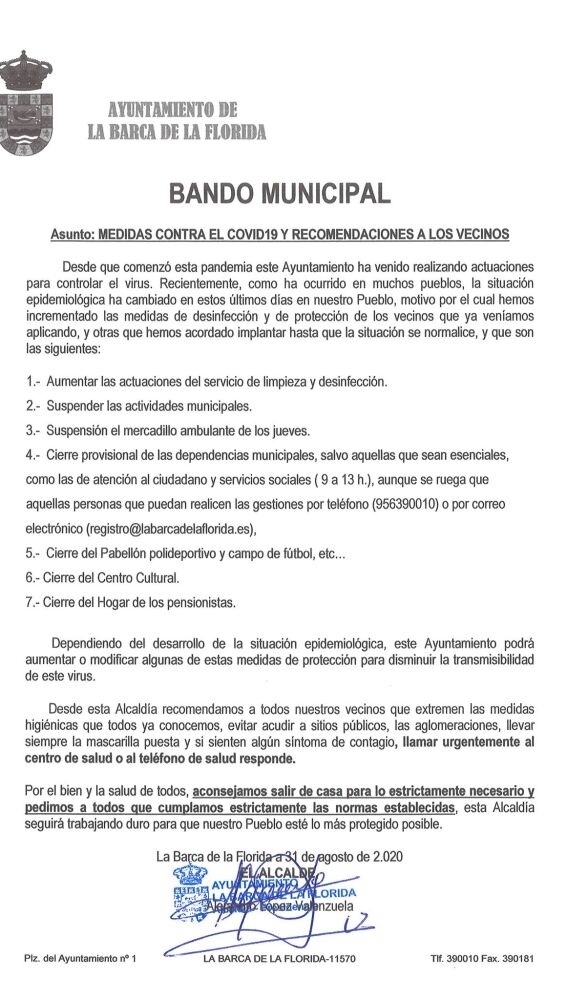 Bando municipal emitido por el Ayuntamiento